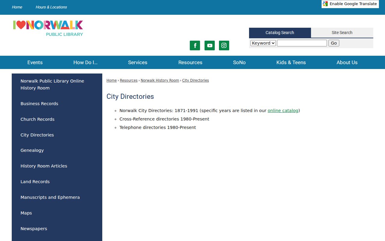 Norwalk city directory holdings and directory book date ranges