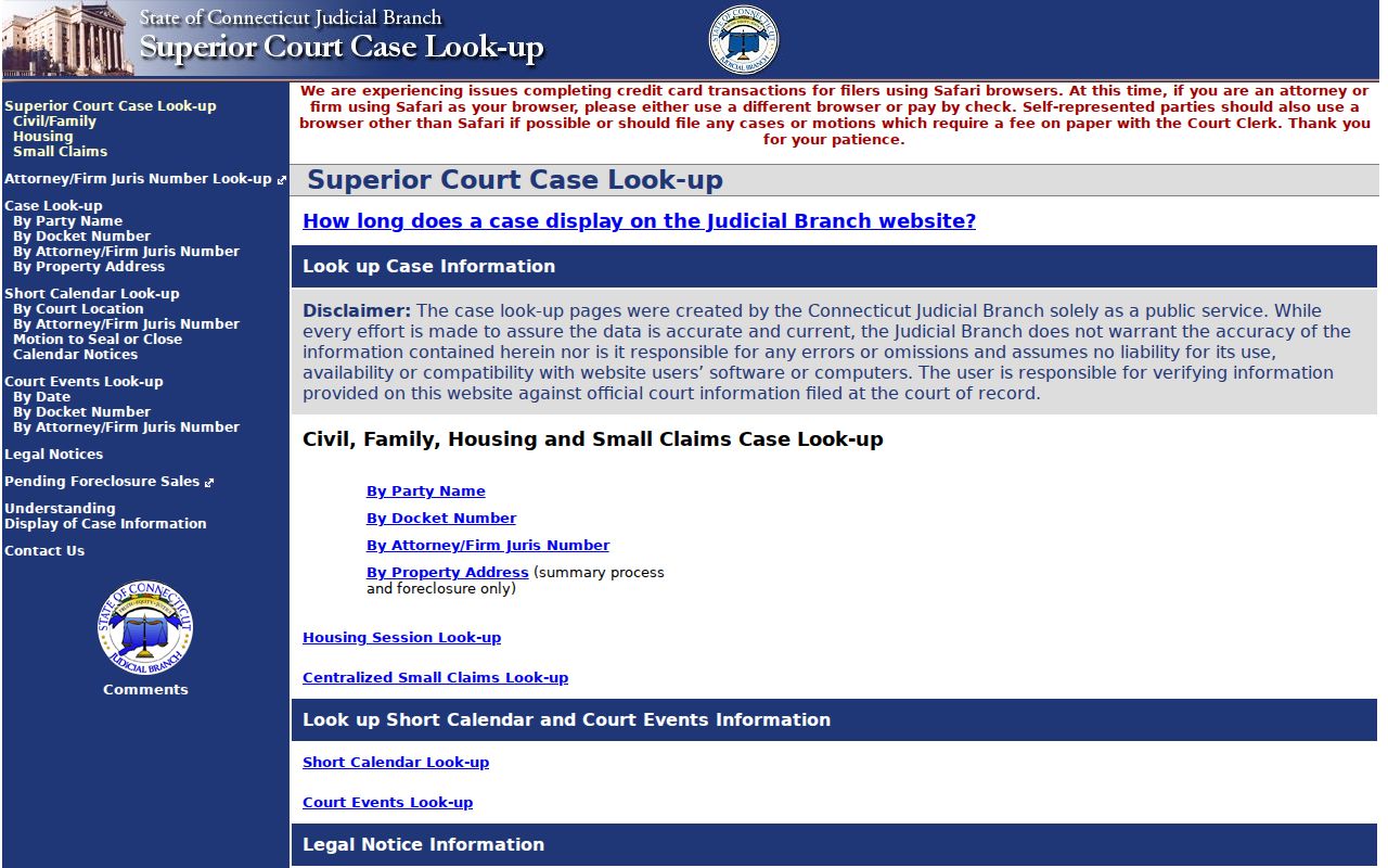 Norwalk residents directory Connecticut court inquiry search