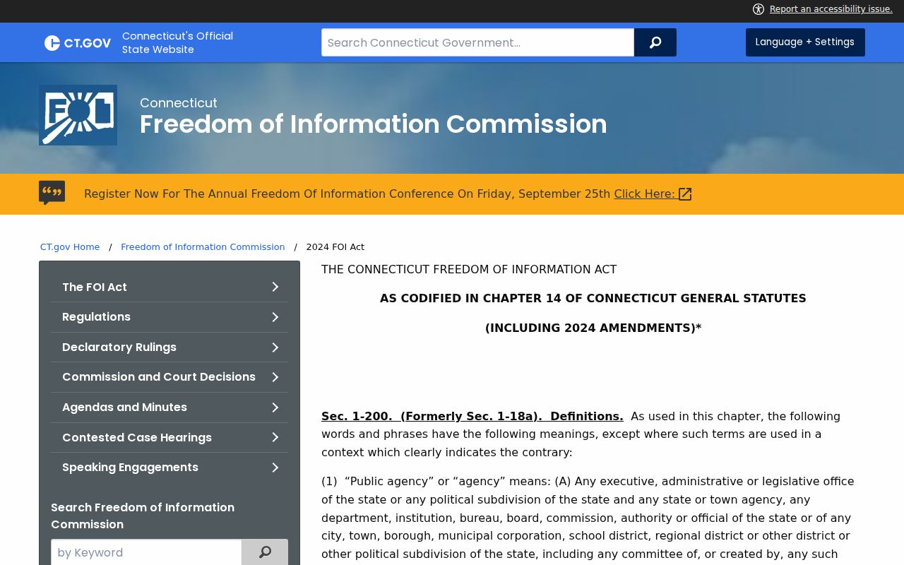 Norwalk residents directory Connecticut Freedom of Information Act
