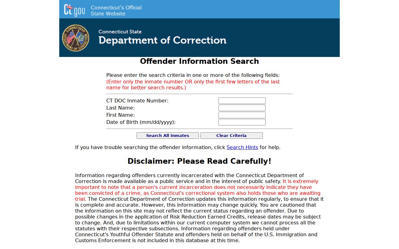 Norwalk resident lookup Connecticut DOC current status search