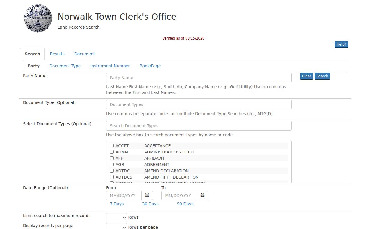 Norwalk street directory public land record index